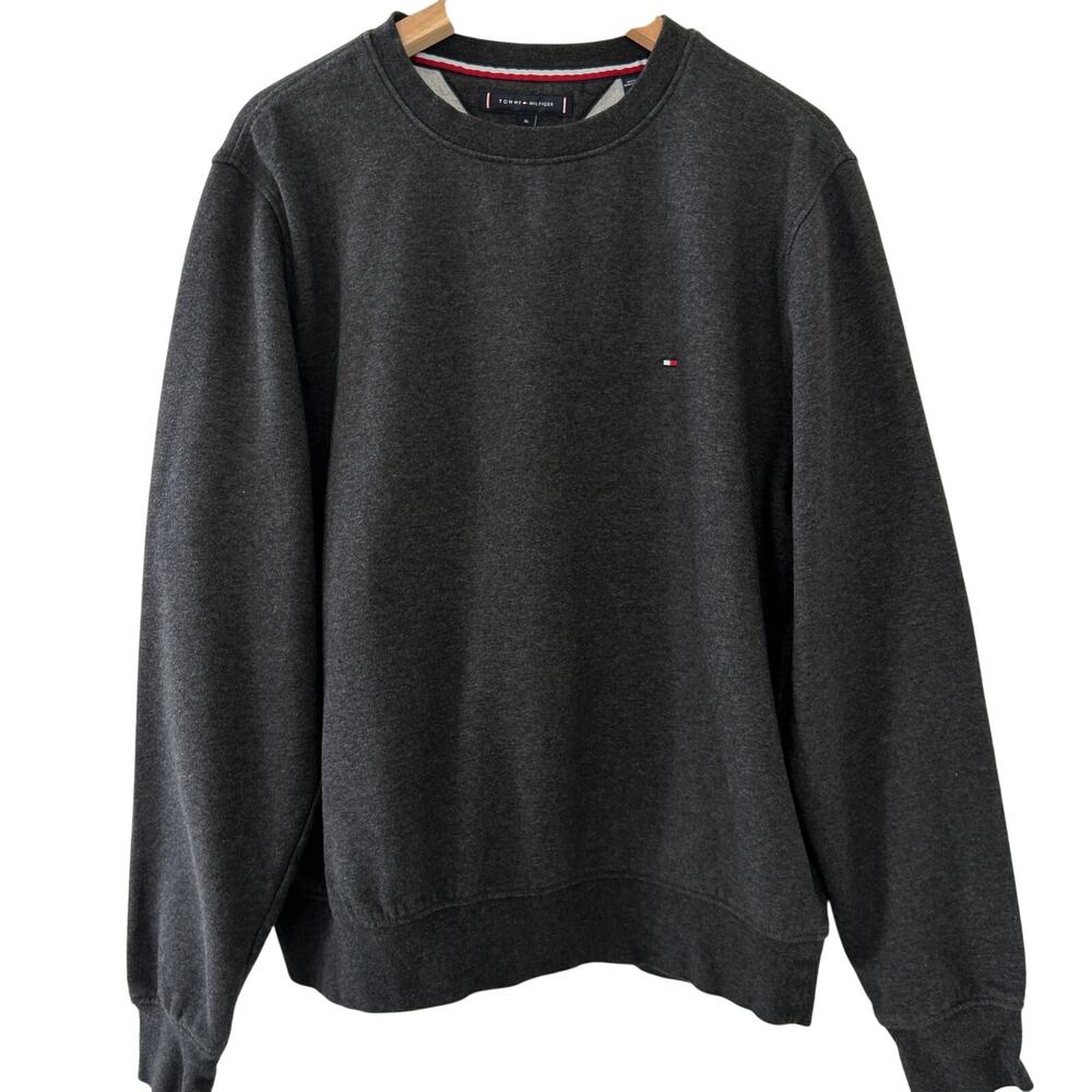 Tommy Hilfiger Sweatshirt Charcoal Grey Cotton Blend Crew Neck Casual